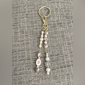 Chic Boho Dusty Rose/Gray and Gold Colored Beaded Bag Charm Keychain